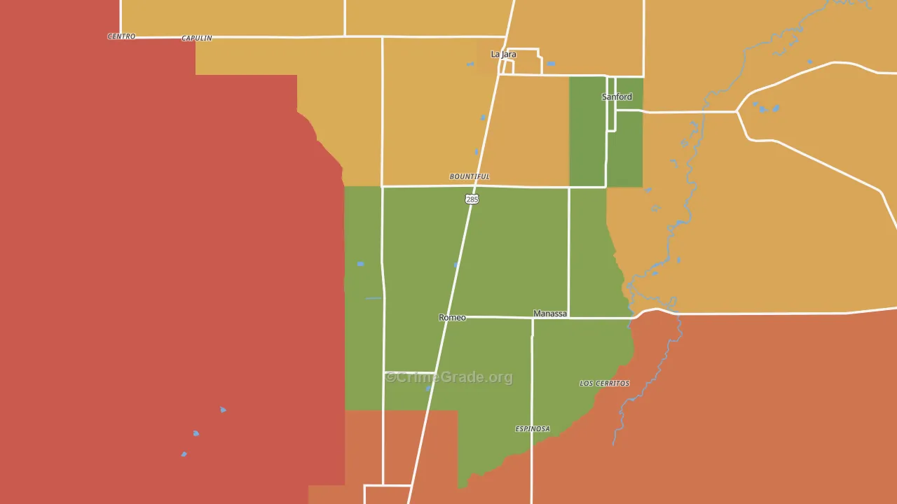 Conejos County, CO Map of Burglary Rates