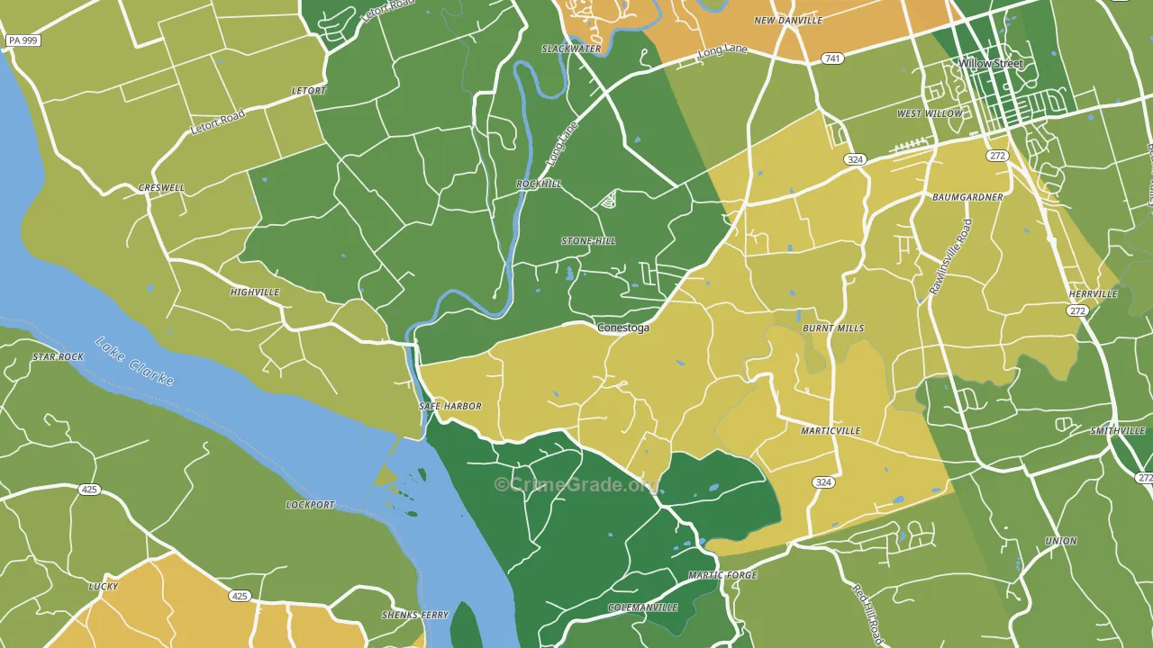 Conestoga, PA Map of Burglary Rates