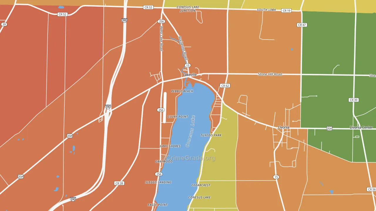 Conesus Lake, NY Map of Burglary Rates