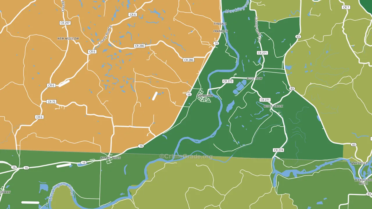 Conesville, OH Map of Burglary Rates