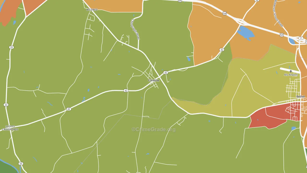 Conetoe, NC Map of Burglary Rates