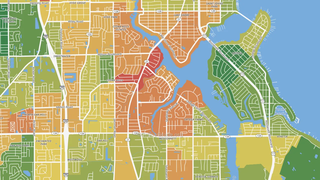 Confederate Point, Jacksonville, FL Map of Burglary Rates