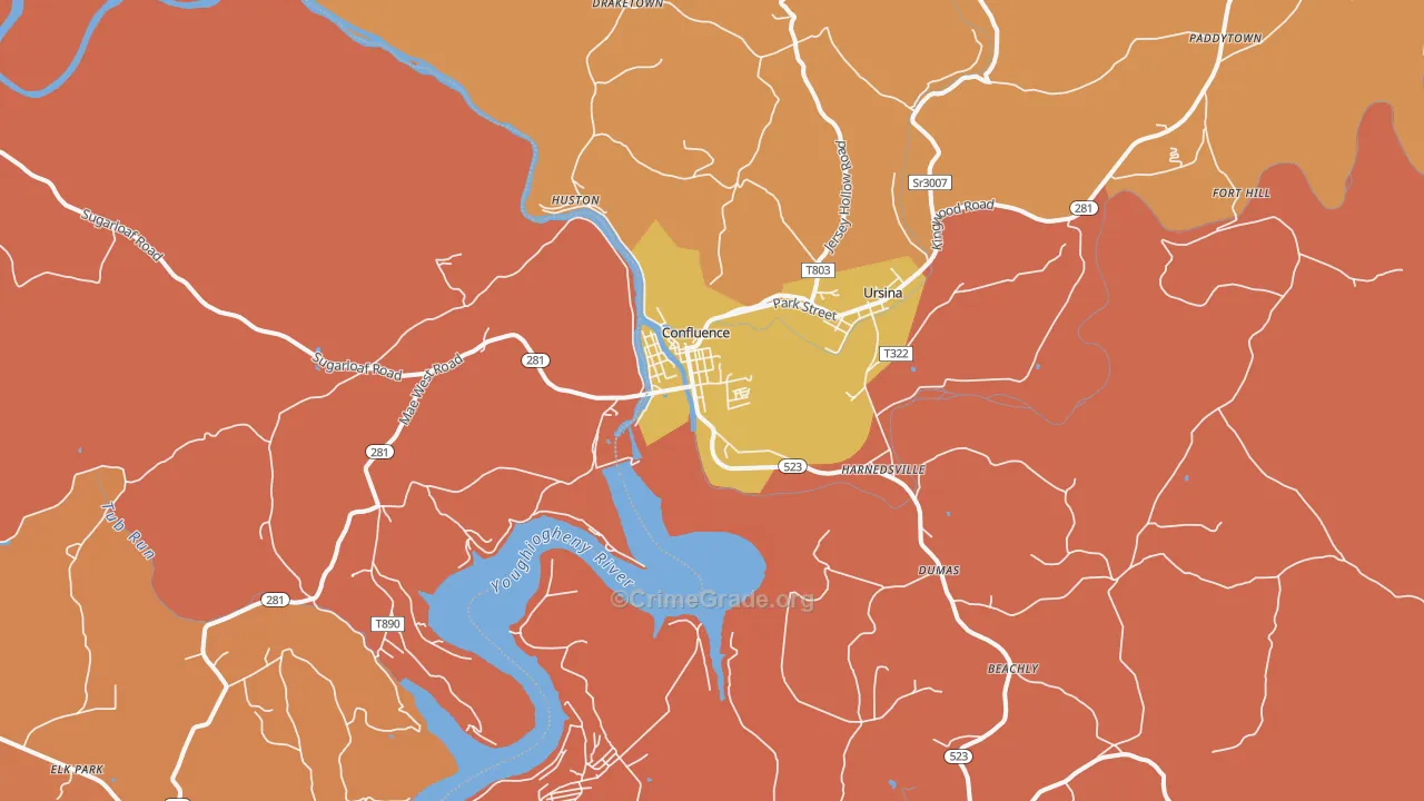 Confluence, PA Map of Burglary Rates