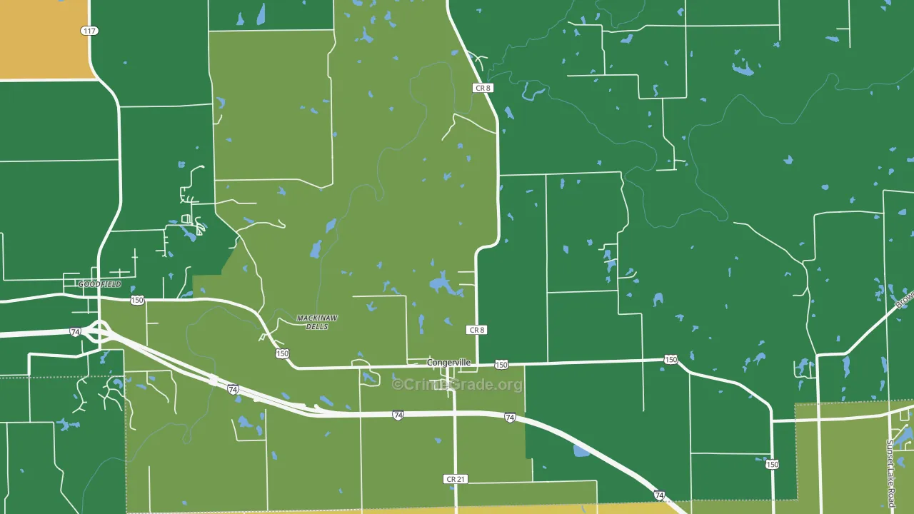 Congerville, IL Map of Burglary Rates
