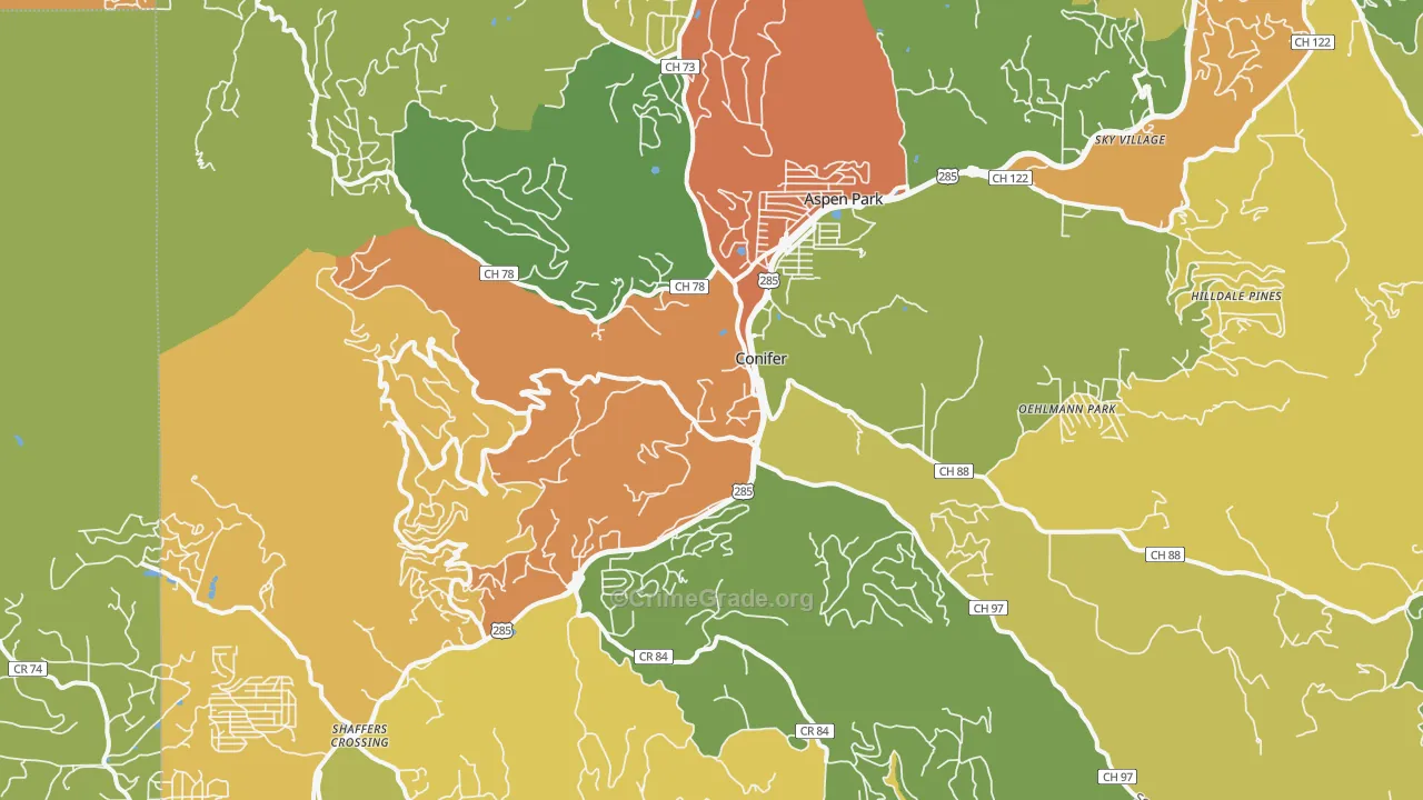 Conifer, CO Map of Burglary Rates