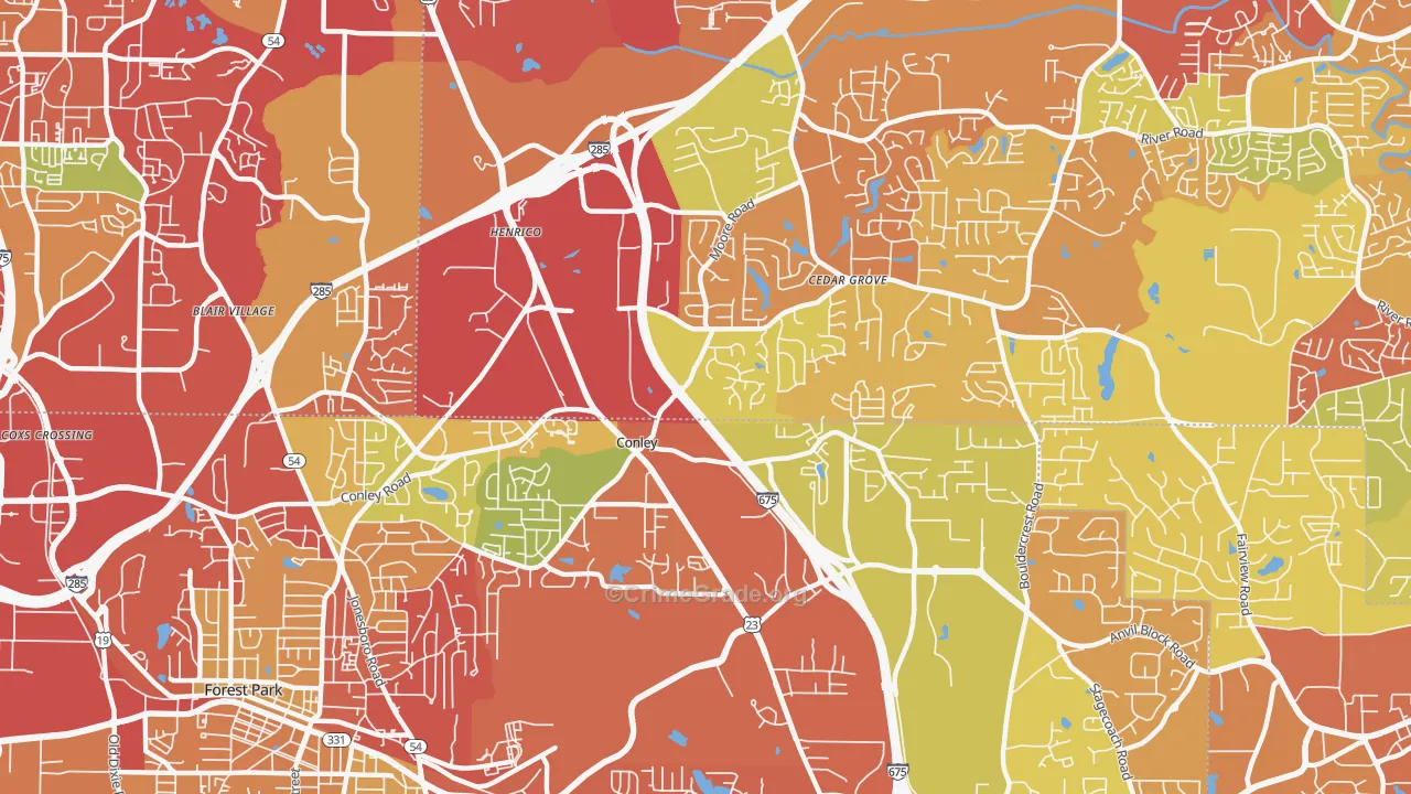 Conley, GA Map of Burglary Rates