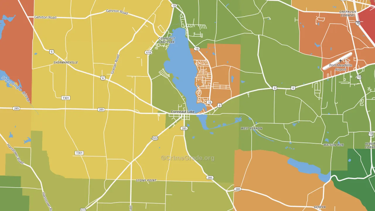 Conneaut Lake, PA Map of Burglary Rates