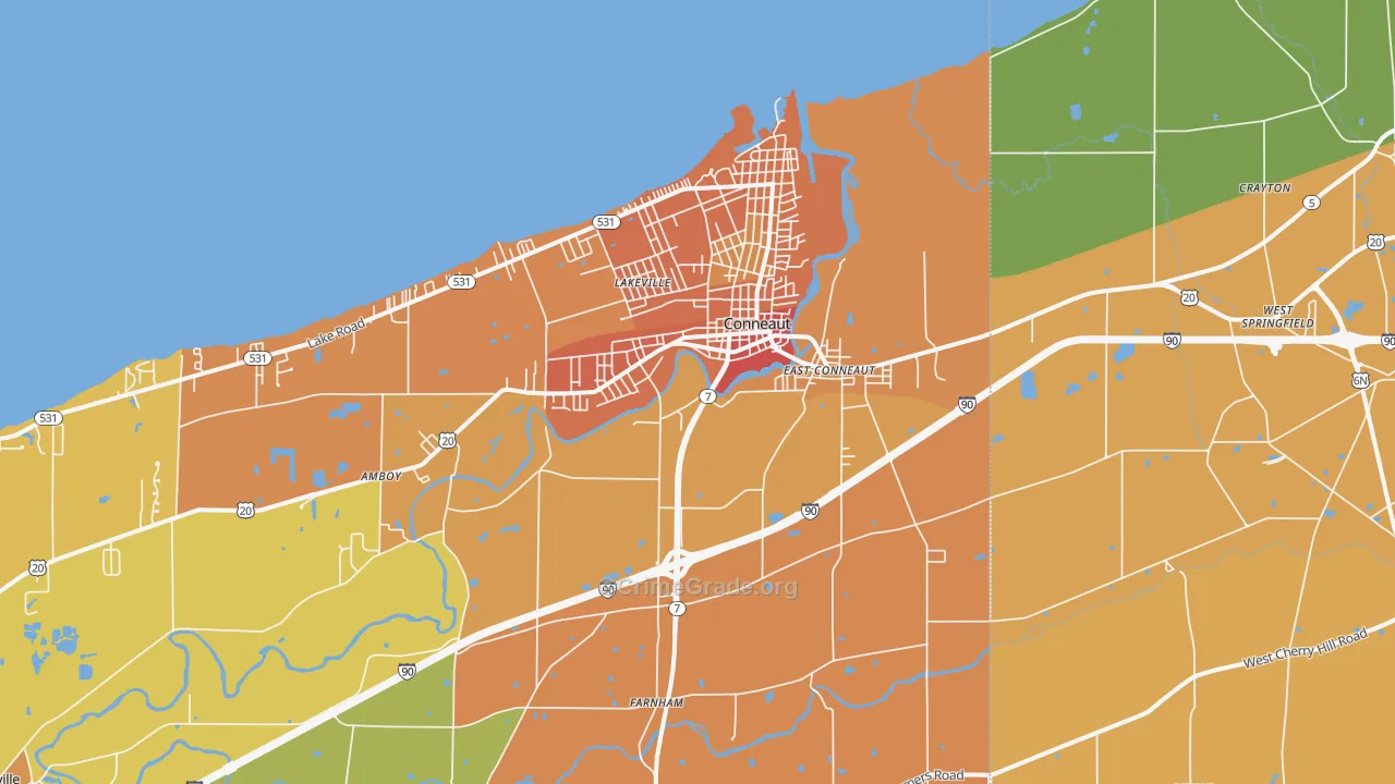 Conneaut, OH Map of Burglary Rates