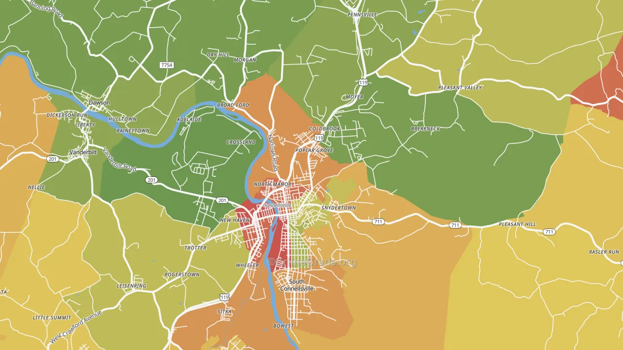 Connellsville, PA Map of Burglary Rates