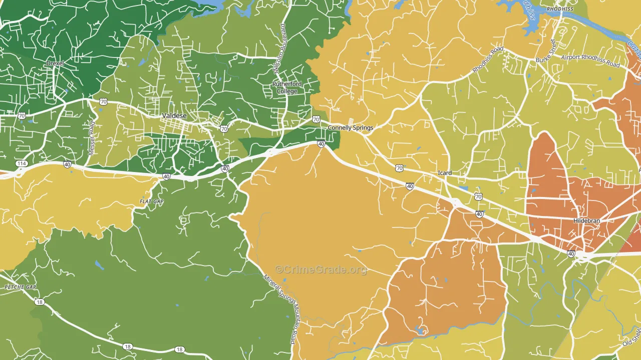 Connelly Springs, NC Map of Burglary Rates