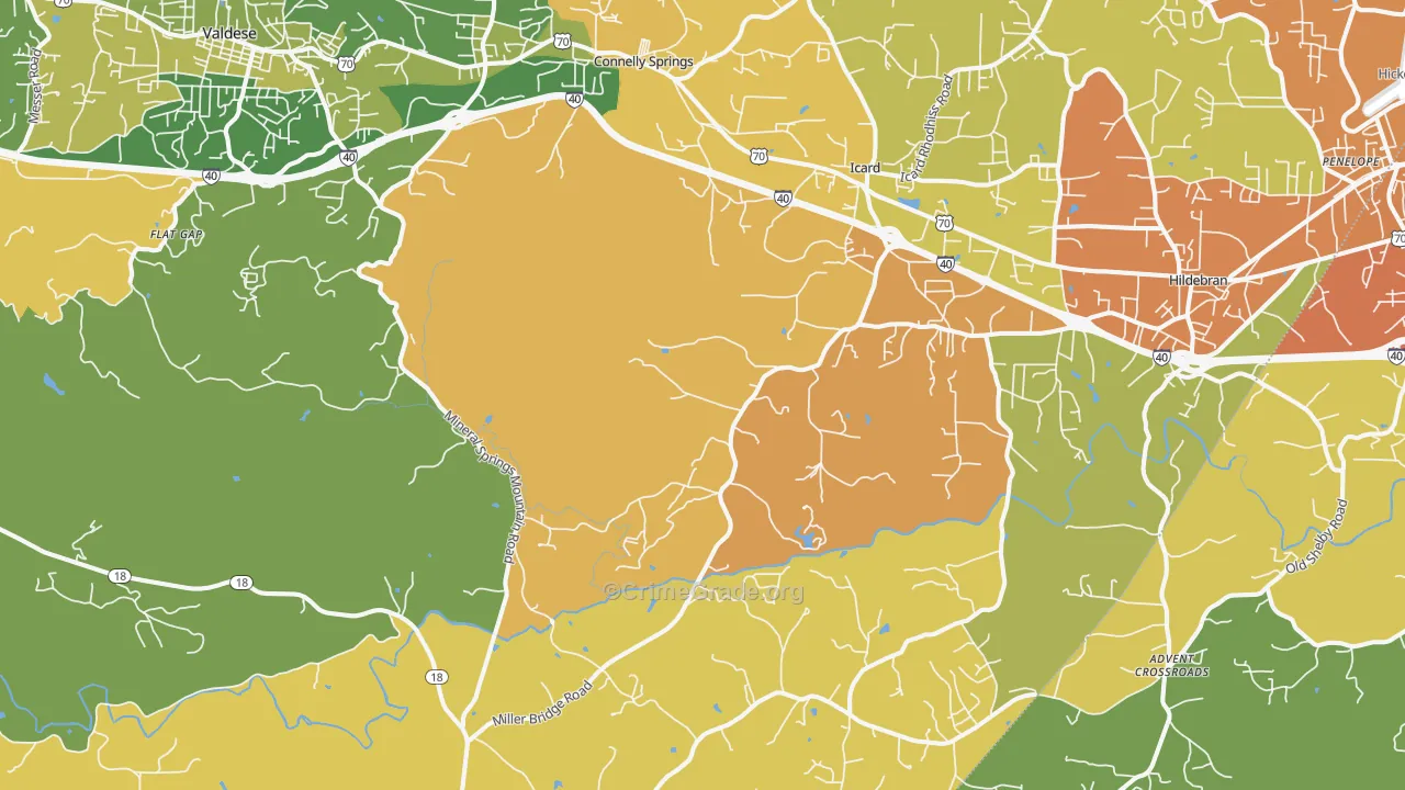 Connellys Springs, NC Map of Burglary Rates