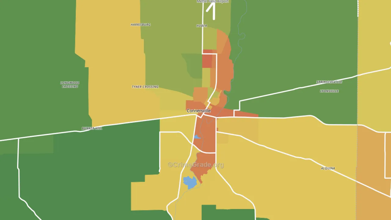 Connersville, IN Map of Burglary Rates