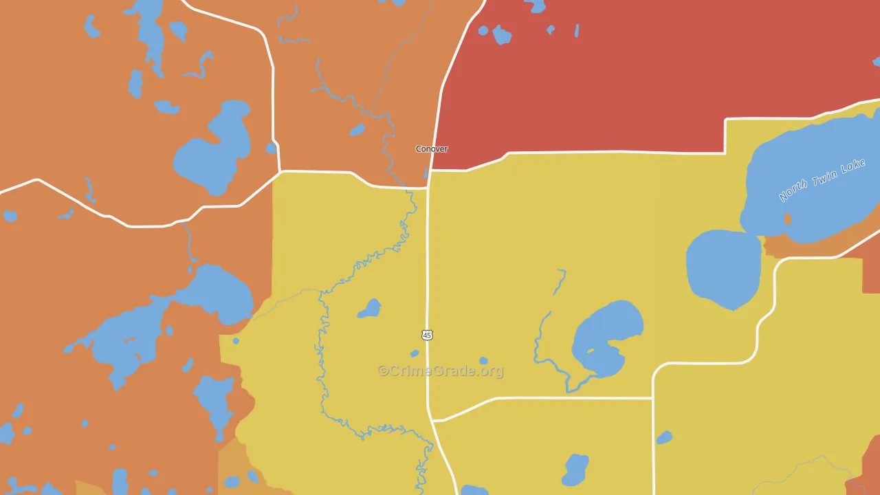 Conover, WI Map of Burglary Rates