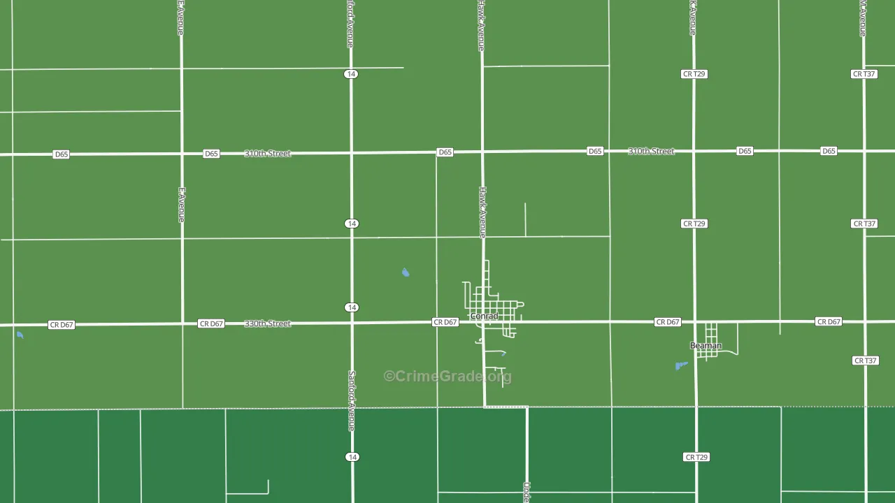 Conrad, IA Map of Burglary Rates