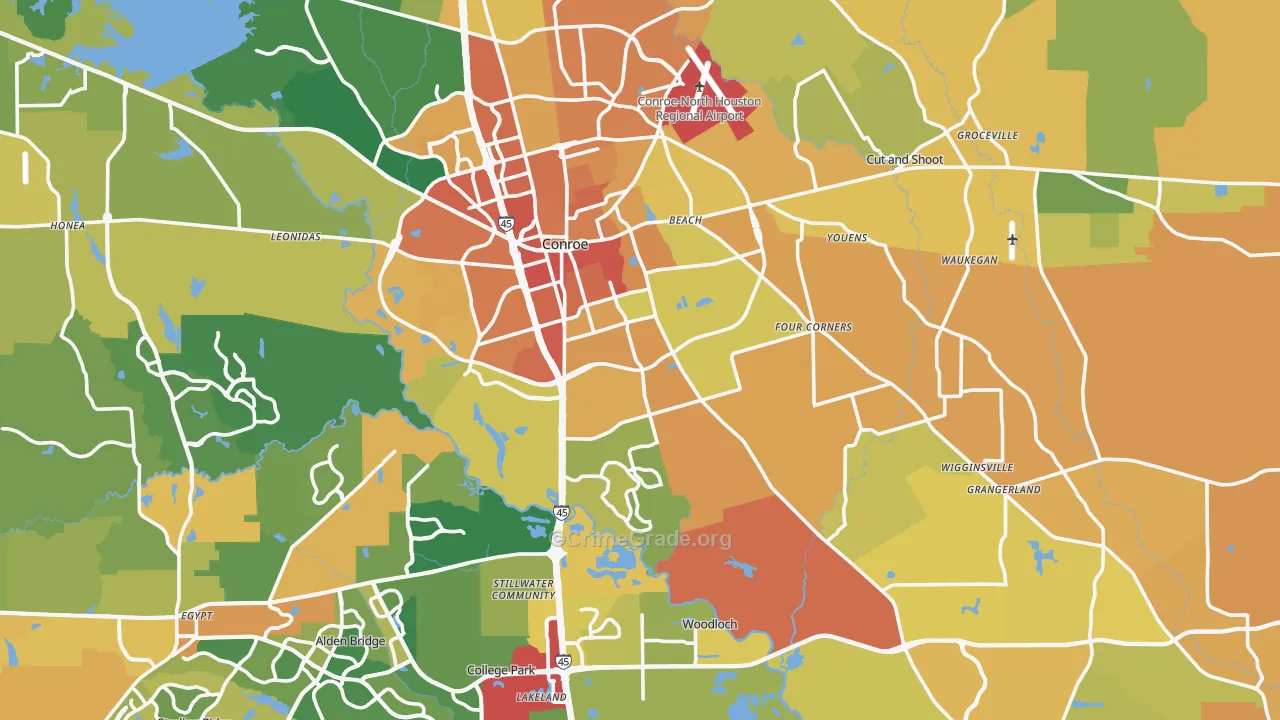 Conroe, TX Map of Burglary Rates