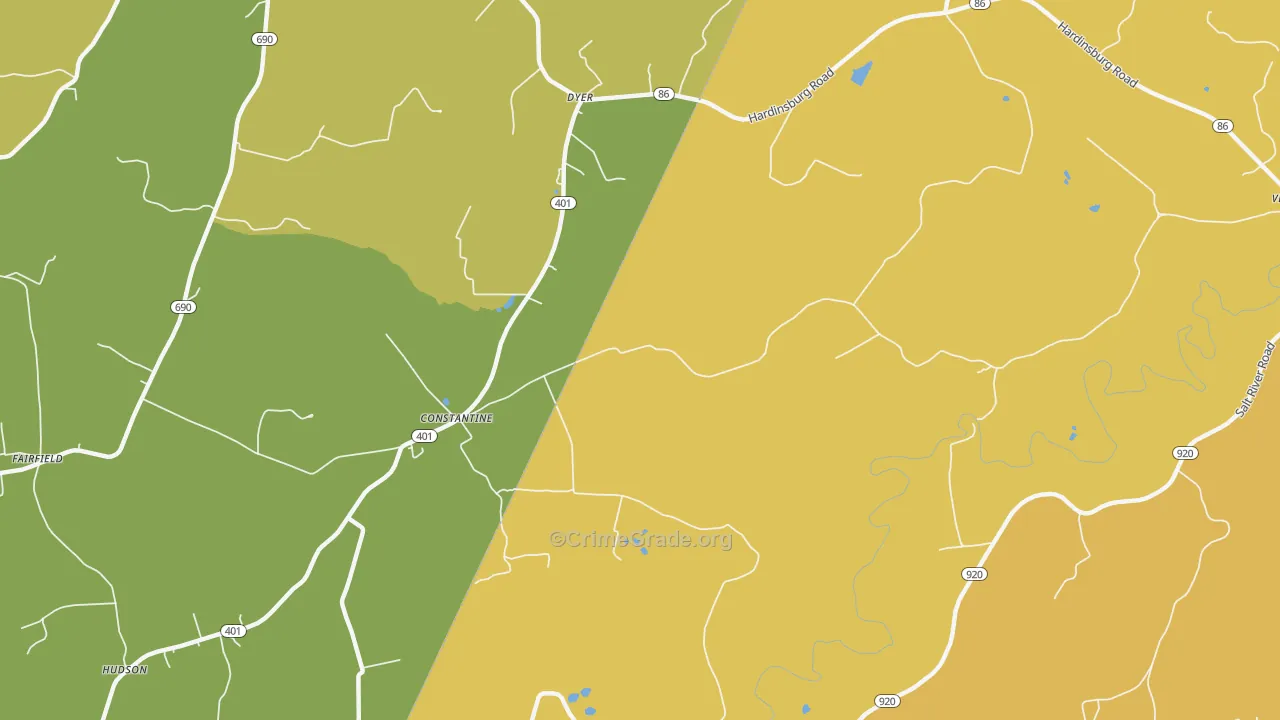 Constantine, KY Map of Burglary Rates