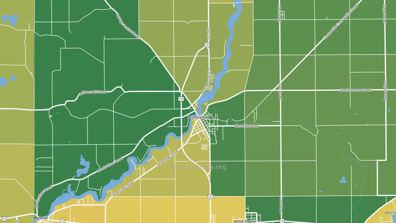 Constantine, MI Map of Burglary Rates