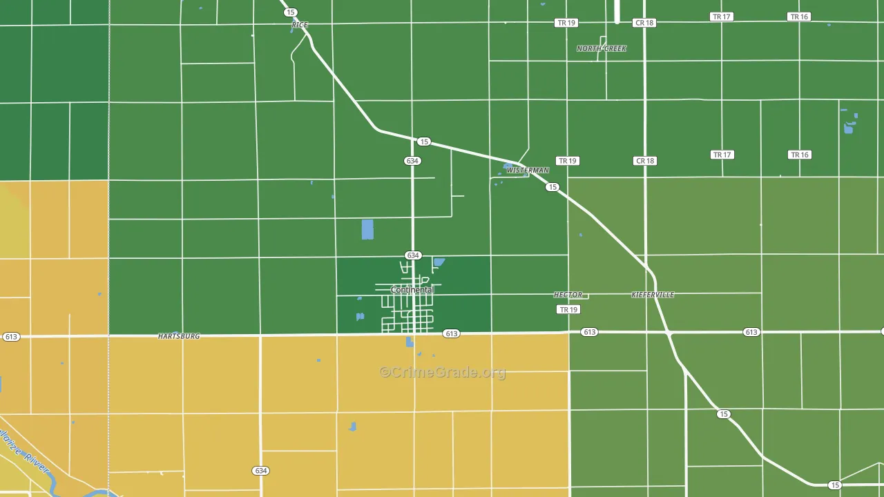 Continental, OH Map of Burglary Rates