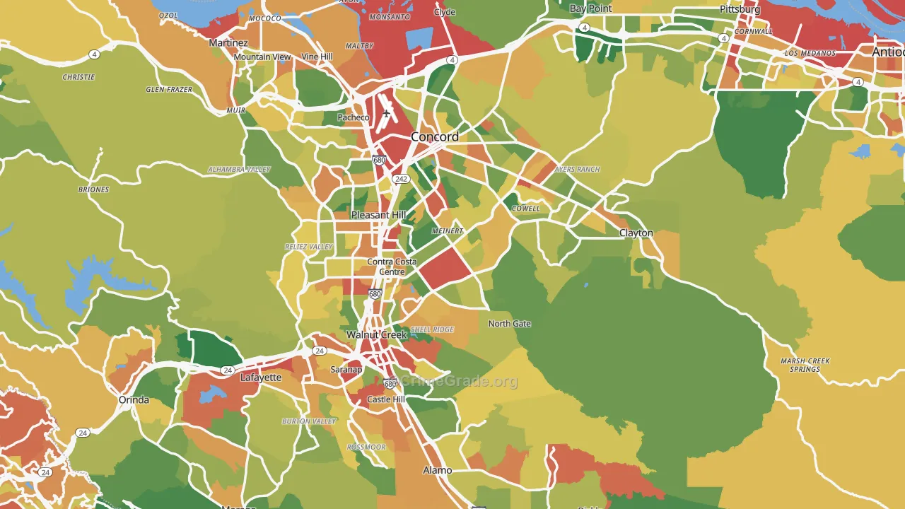 Contra Costa County, CA Map of Burglary Rates