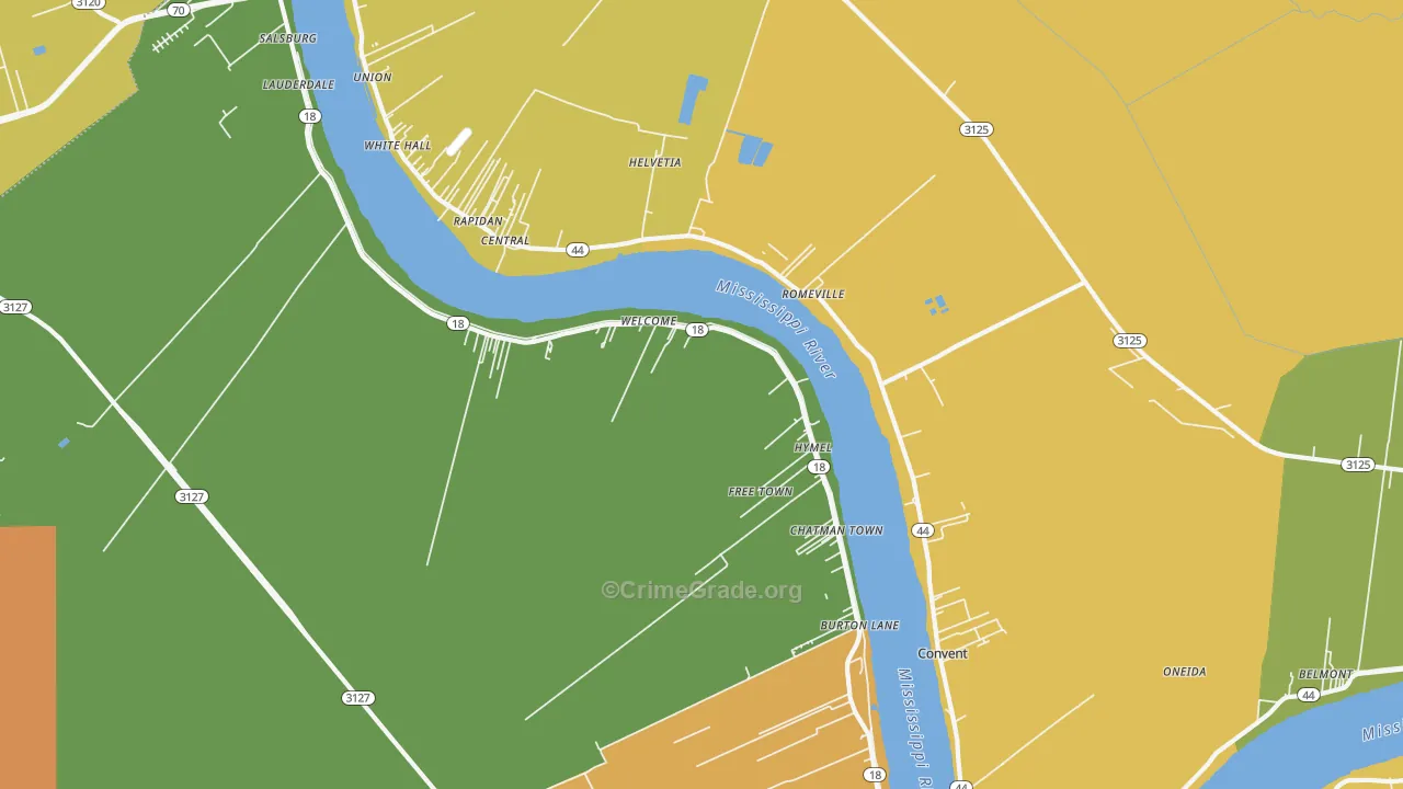 Convent, LA Map of Burglary Rates