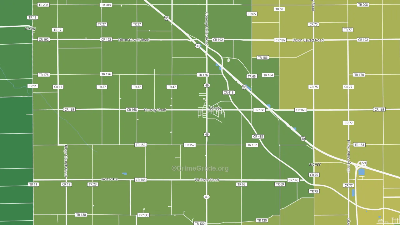Convoy, OH Map of Burglary Rates