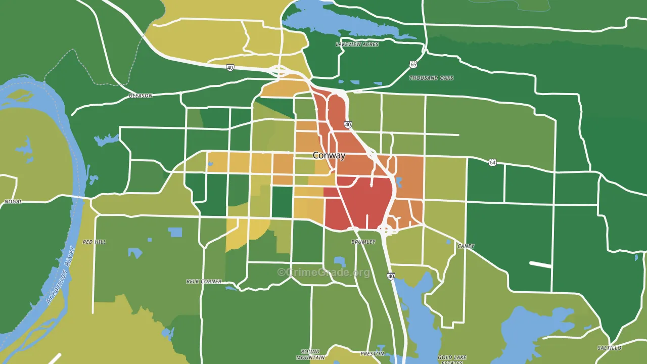 Conway, AR Map of Burglary Rates