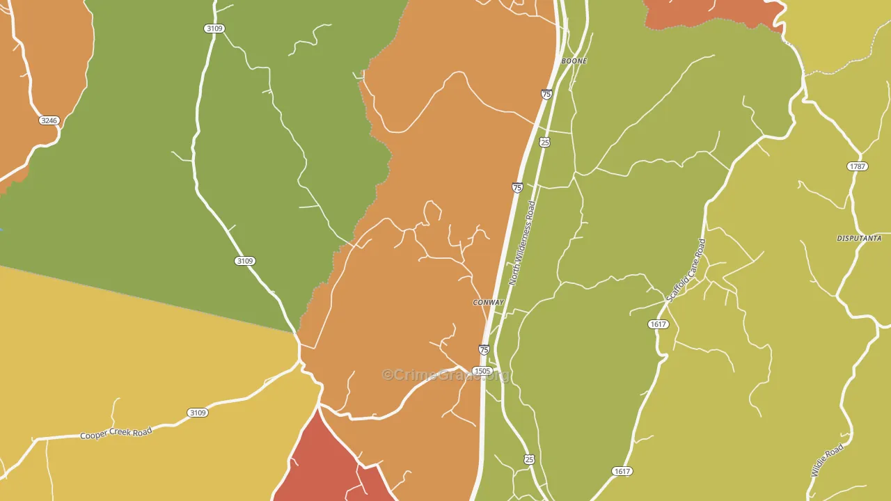 Conway, KY Map of Burglary Rates