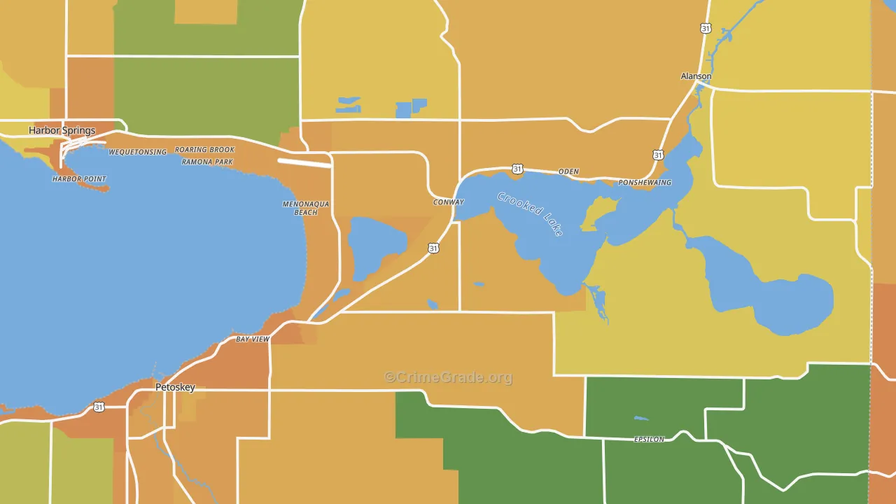 Conway, MI Map of Burglary Rates