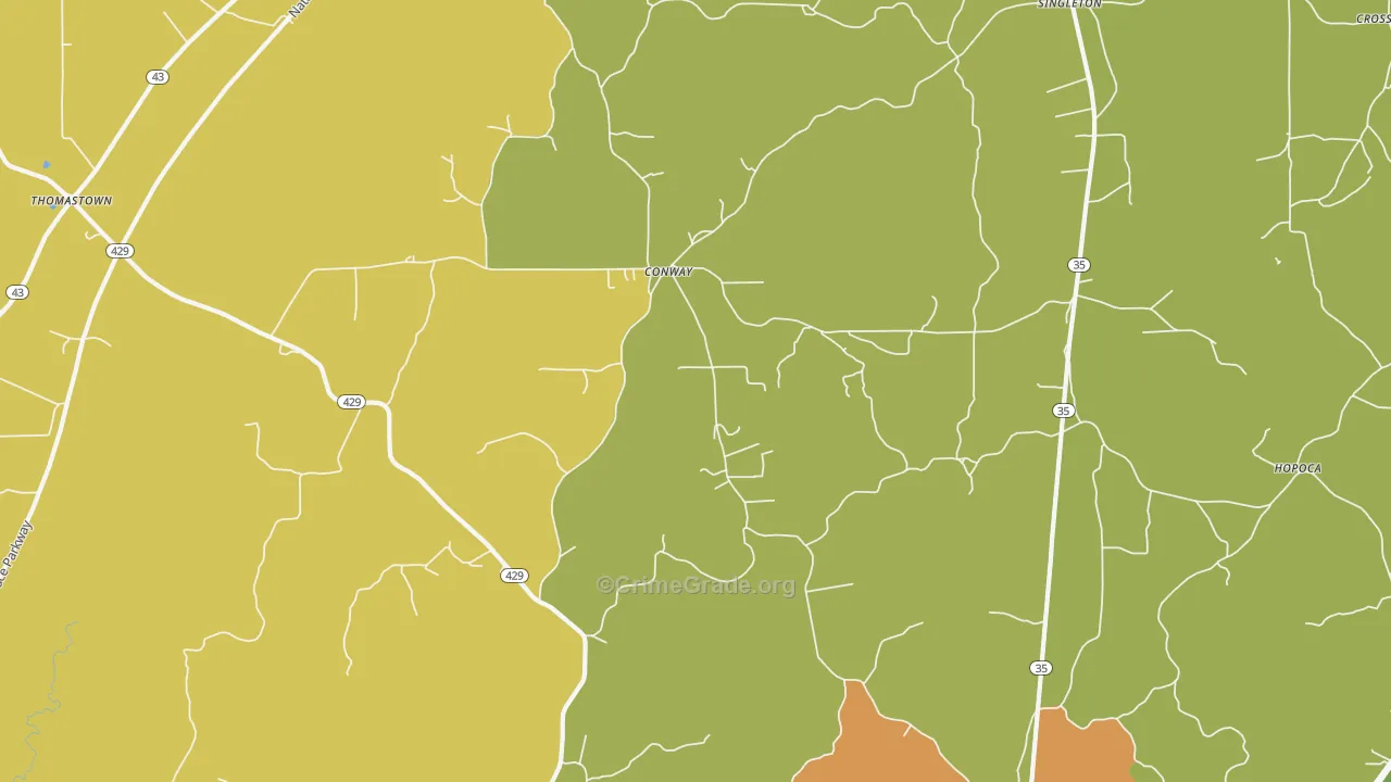 Conway, MS Map of Burglary Rates