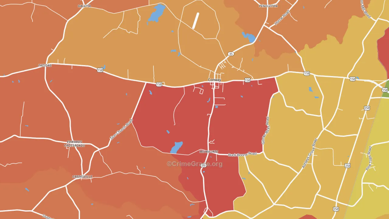 Conway, NC Map of Burglary Rates
