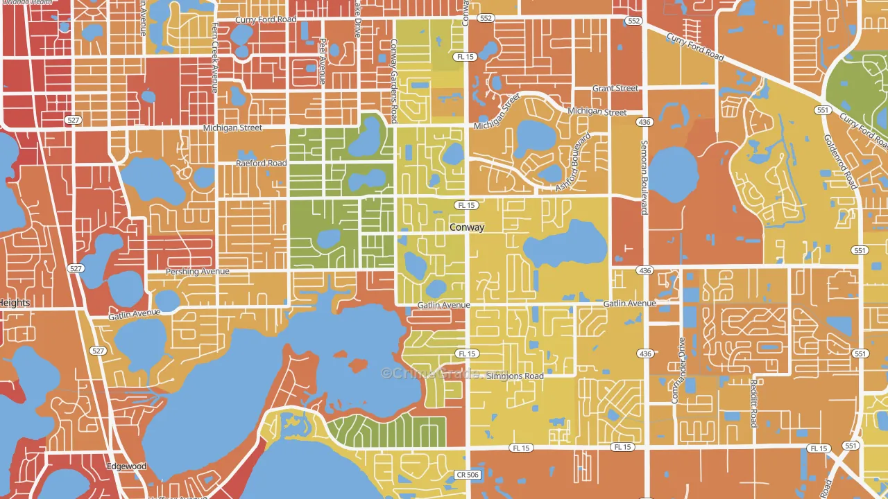 Conway, Orlando, FL Map of Burglary Rates