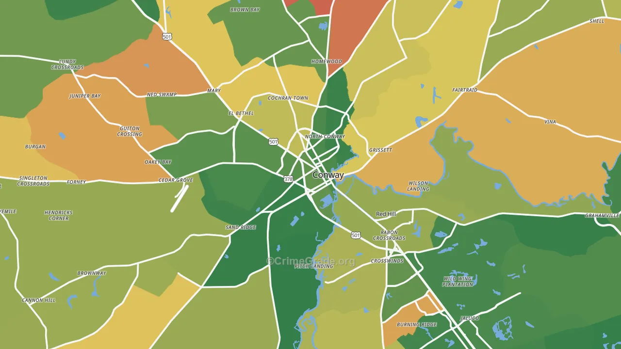 Conway, SC Map of Burglary Rates