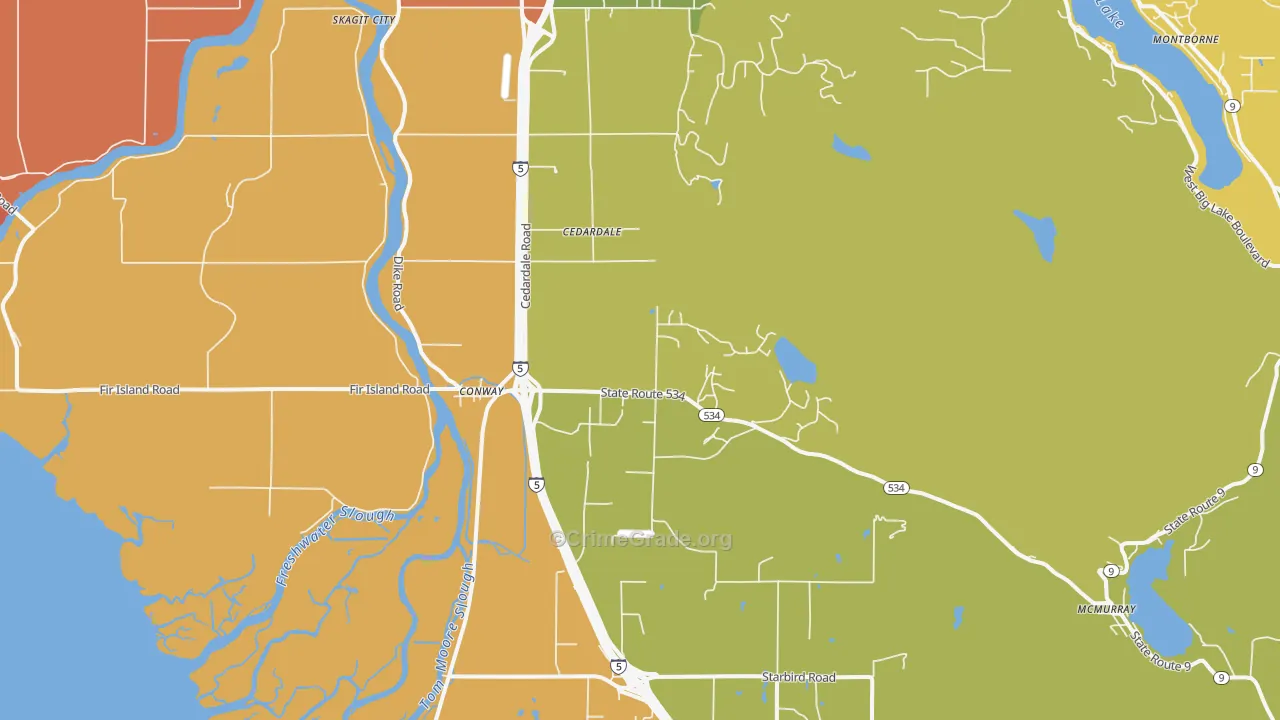 Conway, WA Map of Burglary Rates