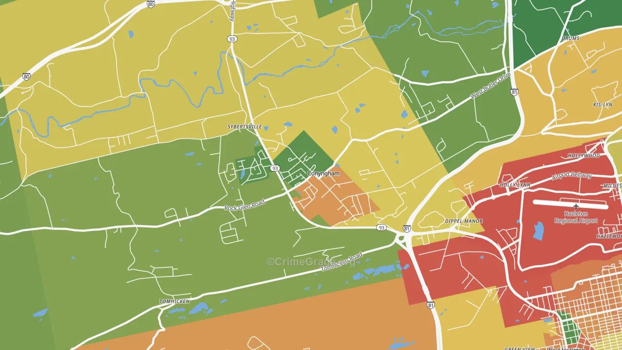 Conyngham, PA Map of Burglary Rates