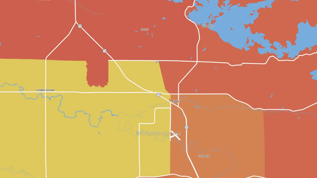 Cook, MN Map of Burglary Rates