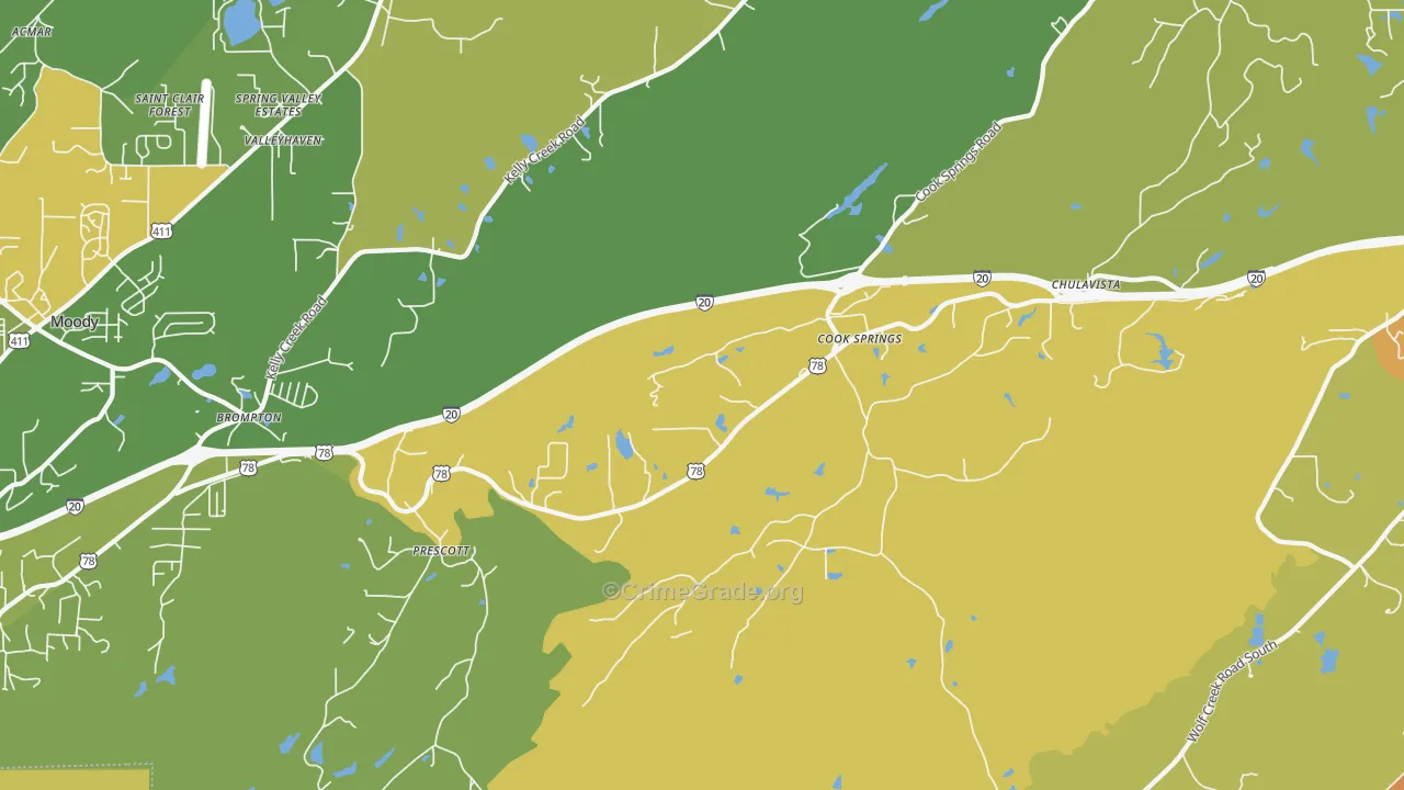 Cook Springs, AL Map of Burglary Rates