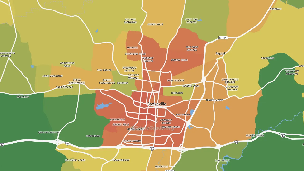 Cookeville, TN Map of Burglary Rates