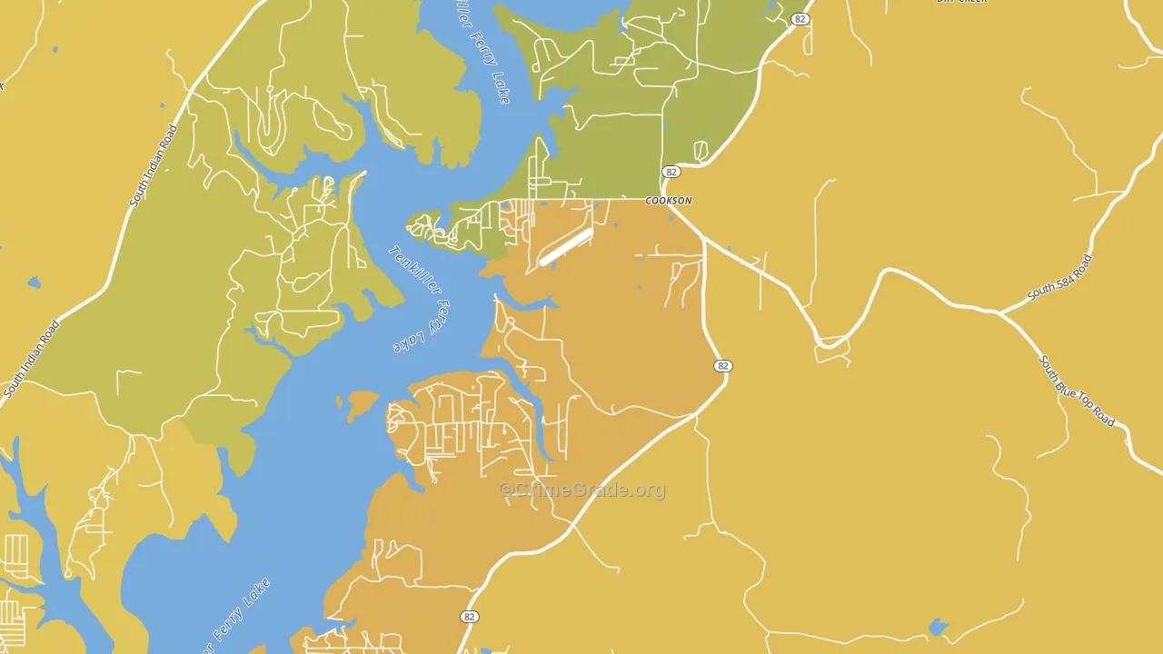 Cookson, OK Map of Burglary Rates