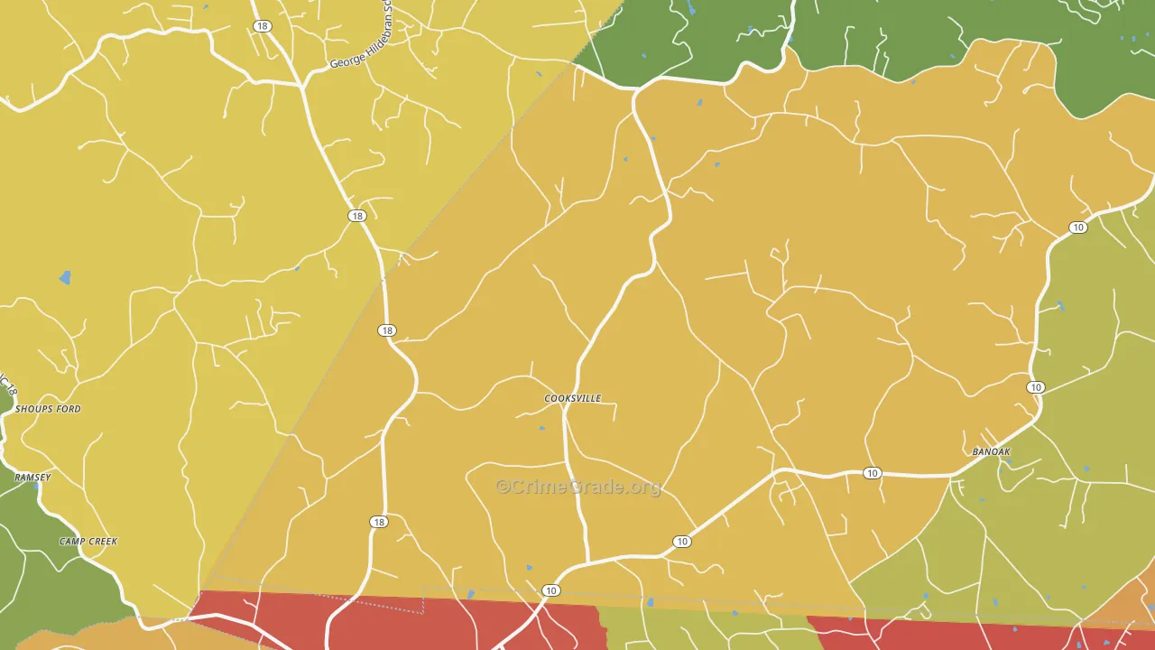 Cooksville, NC Map of Burglary Rates