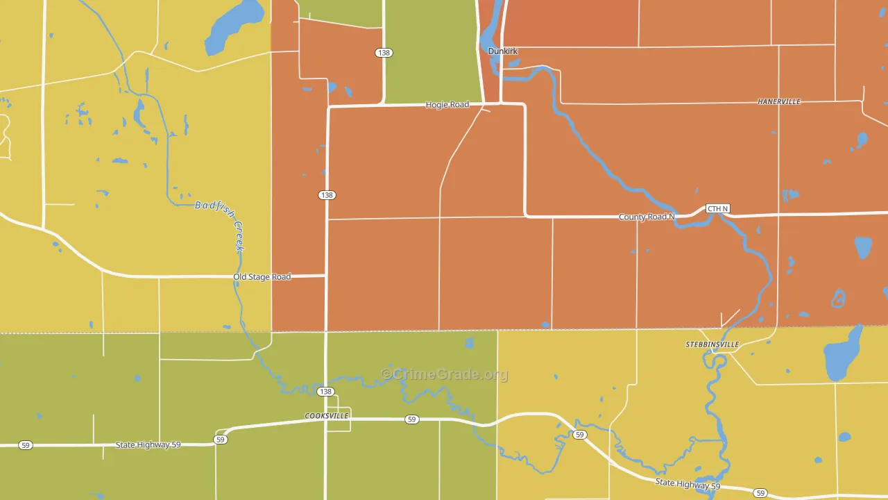Cooksville, WI Map of Burglary Rates