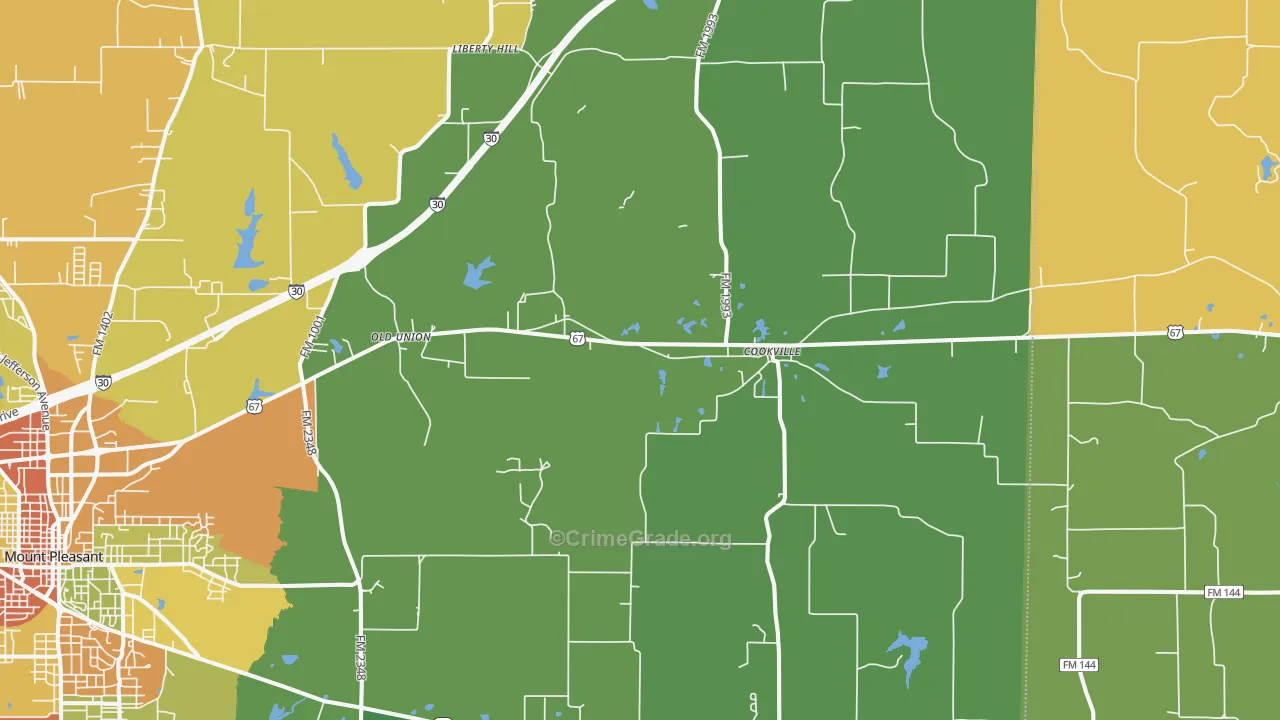 Cookville, TX Map of Burglary Rates