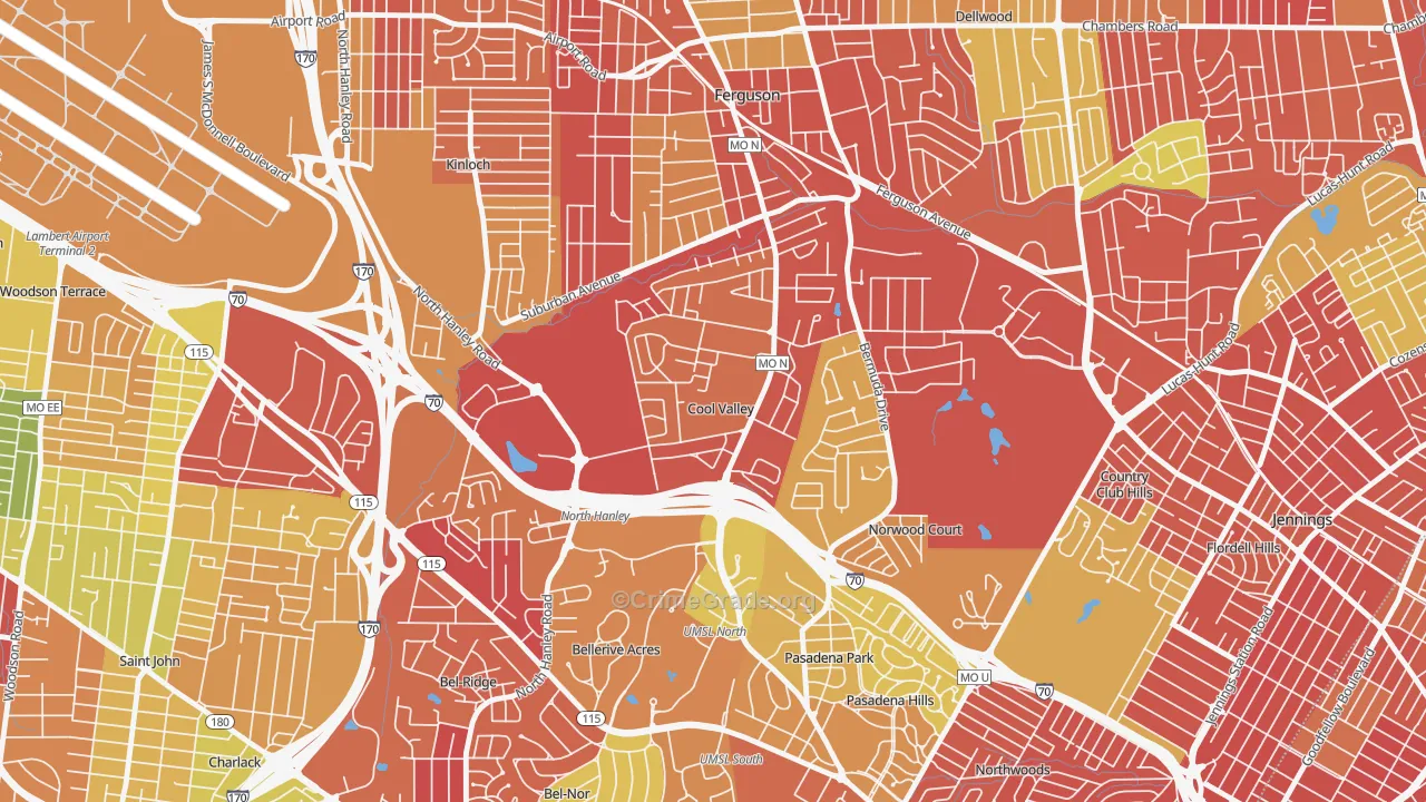 Cool Valley, MO Map of Burglary Rates