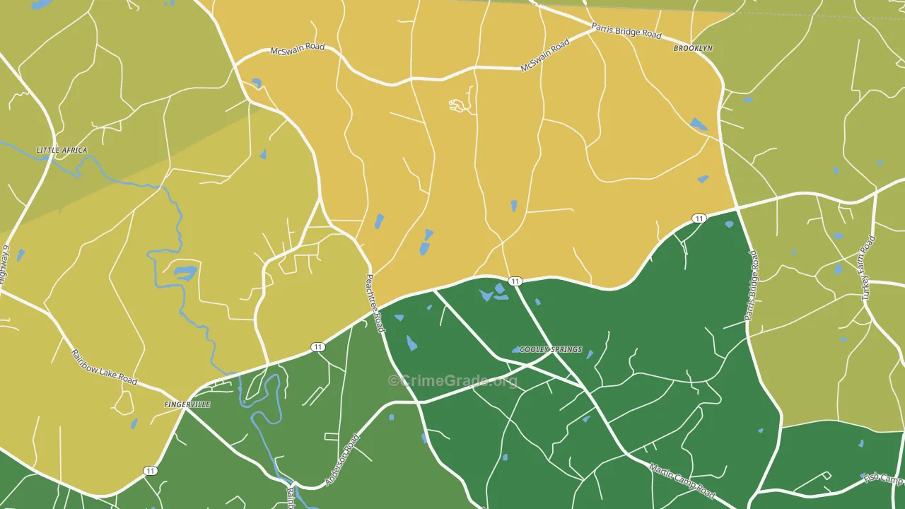Cooley Springs, SC Map of Burglary Rates