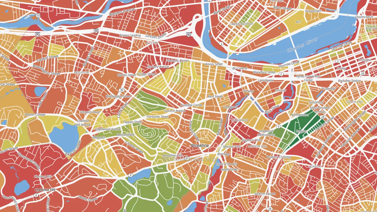 Coolidge Corner, Brookline, MA Map of Burglary Rates