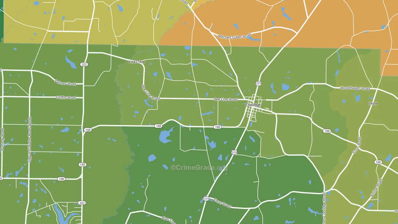 Coolidge, GA Map of Burglary Rates