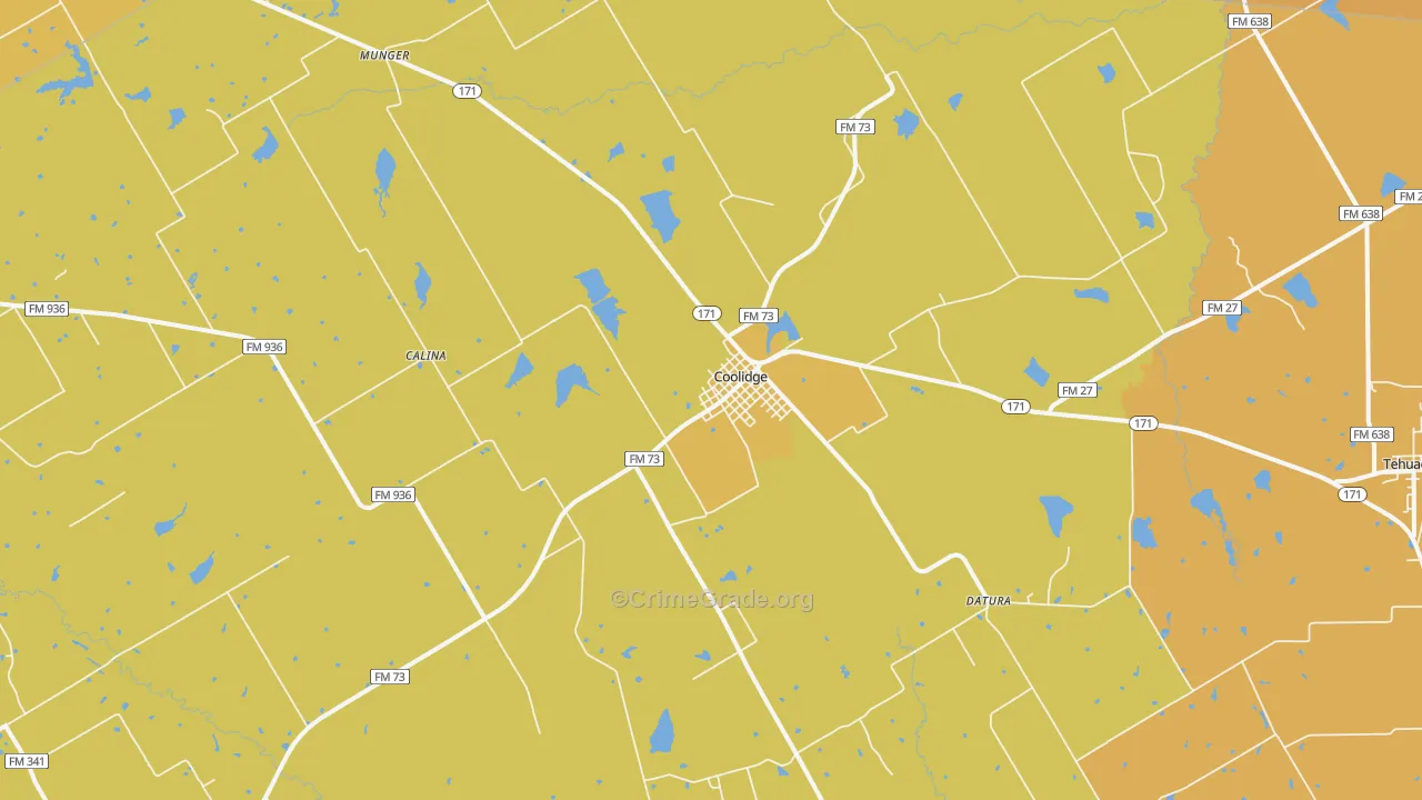 Coolidge, TX Map of Burglary Rates