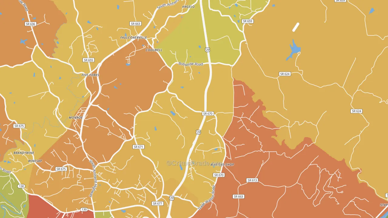 Coolwell, VA Map of Burglary Rates