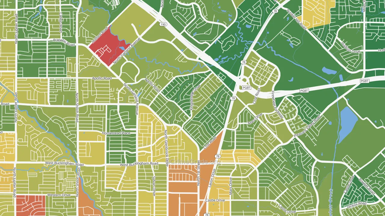 Coomer Creek, Garland, TX Map of Burglary Rates