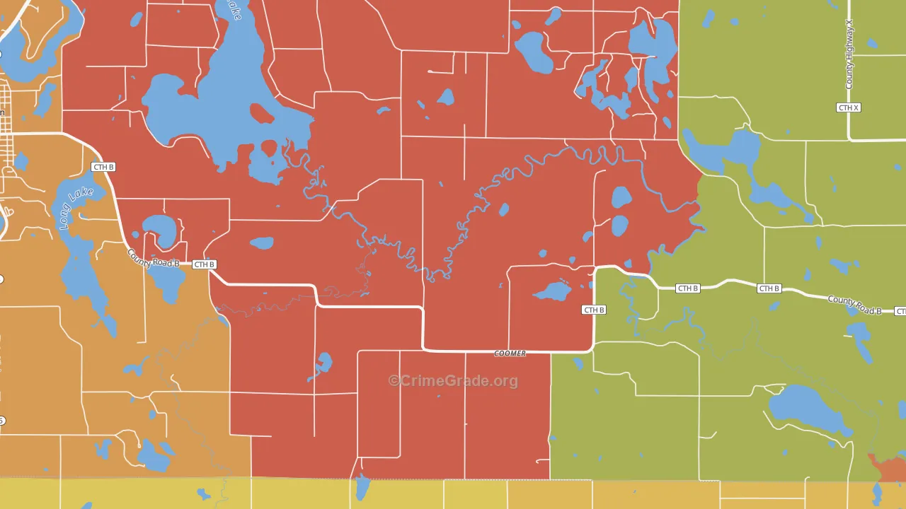 Coomer, WI Map of Burglary Rates