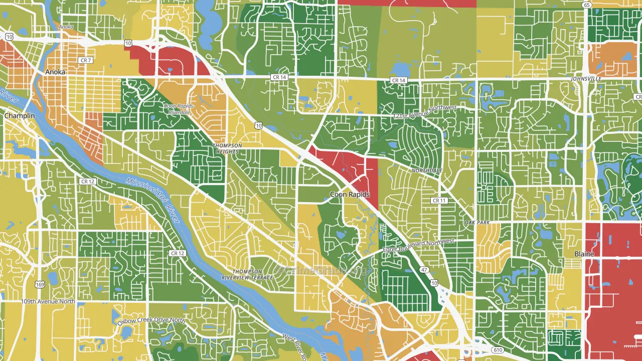 Coon Rapids, MN Map of Burglary Rates
